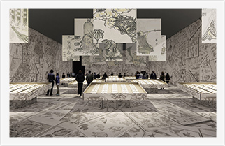 画像:建築家・田根剛氏による『北斎漫画』展示プラン（イメージは構想段階のものです）